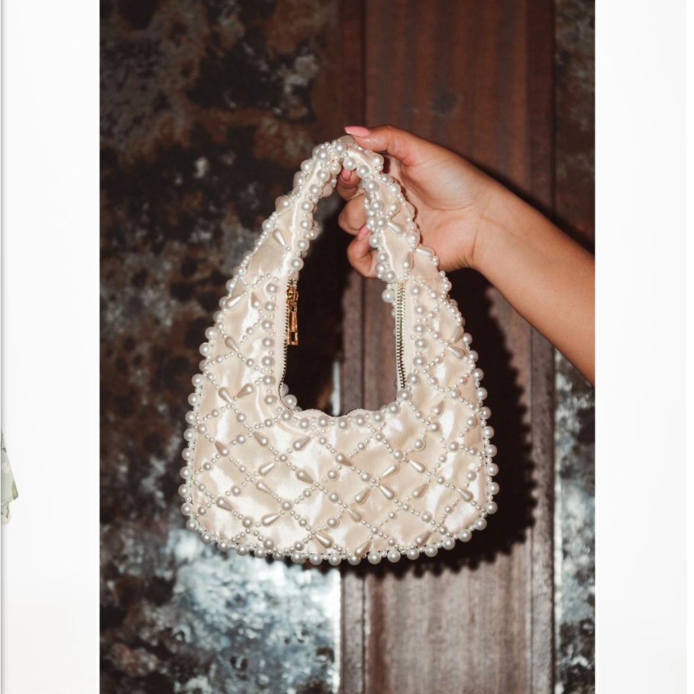 Elegant Pearl-Embellished Cream Handbag